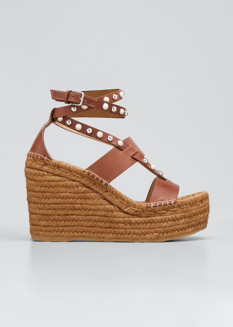 jimmy choo dru pearly stud woven flat espadrilles