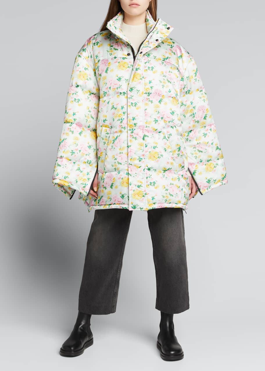 Floral Print High Neck Puffer Jacket