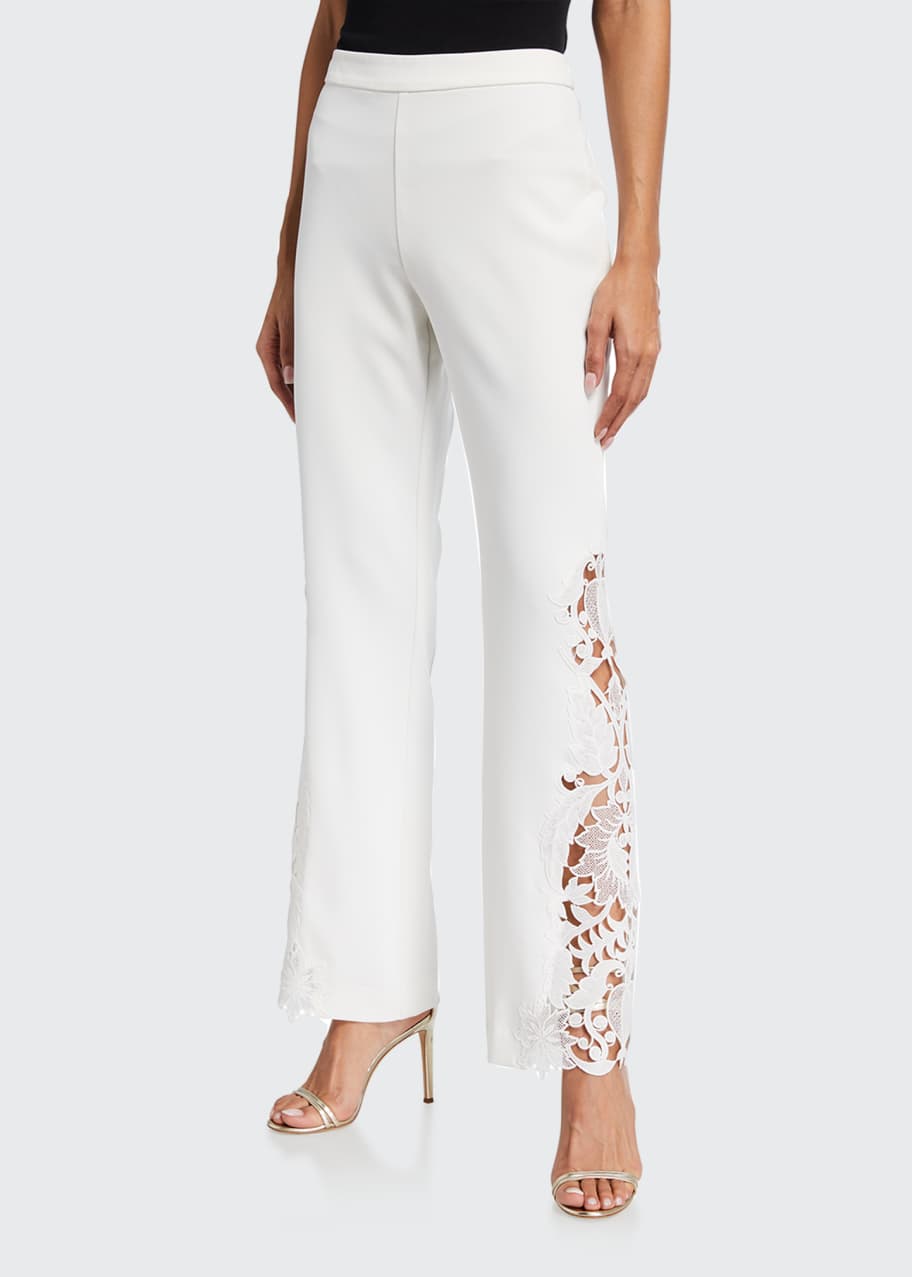 Badgley Mischka Collection Lace-Side Boot-Cut Crepe Pants - Bergdorf ...
