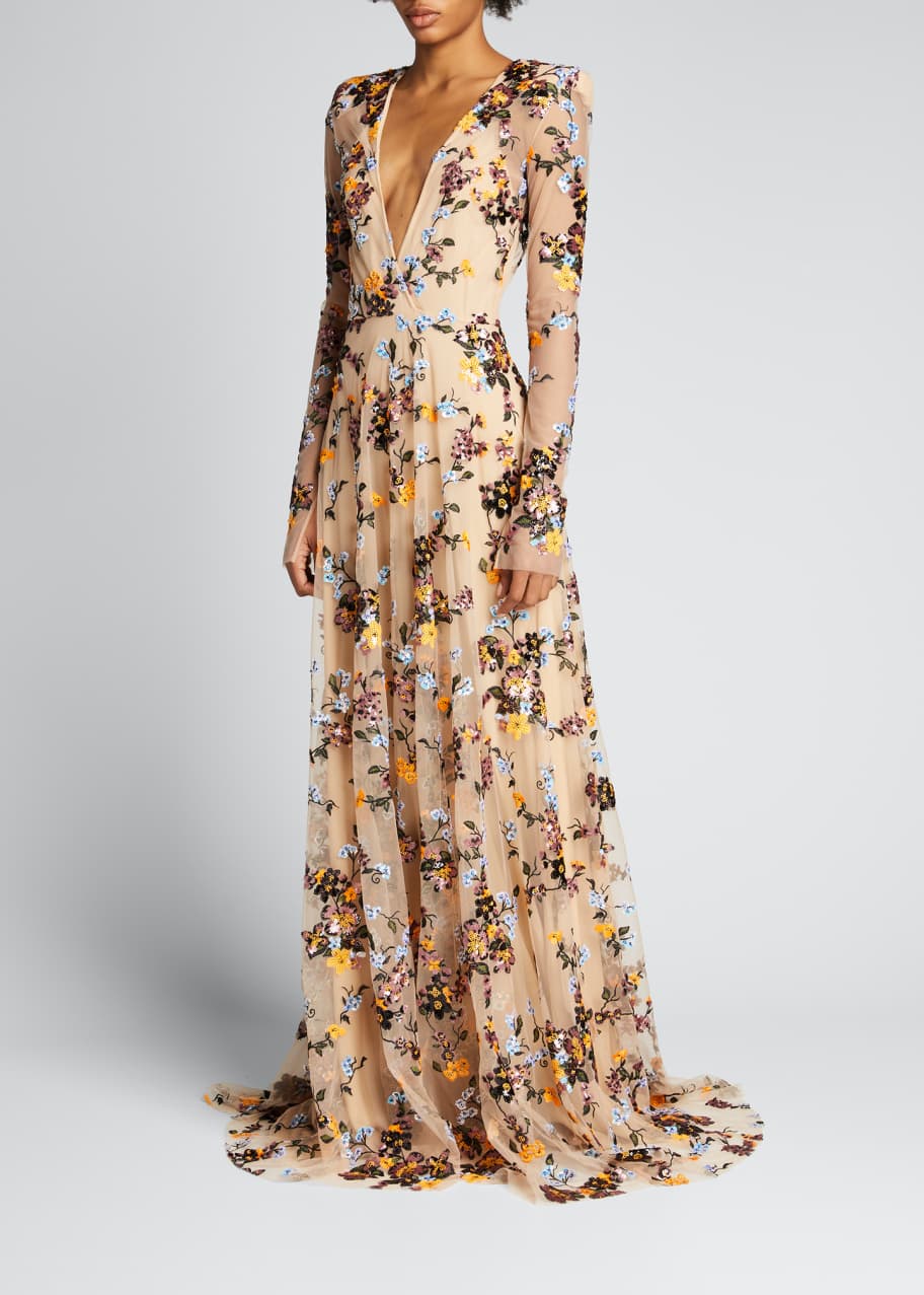 Naeem Khan Sequined Embroidered Gown - Bergdorf Goodman