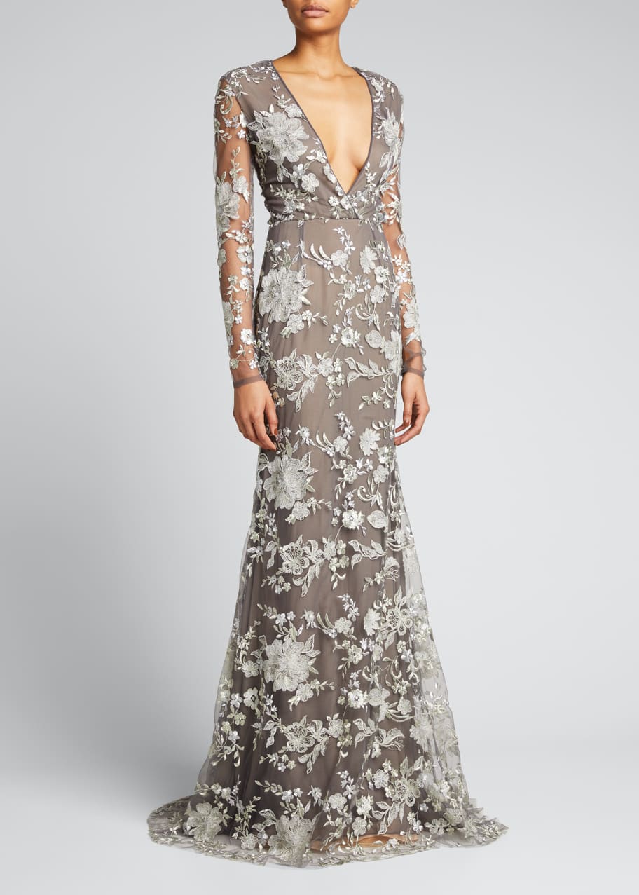 Naeem Khan Embroidered Floral Lace Trumpet Gown - Bergdorf Goodman