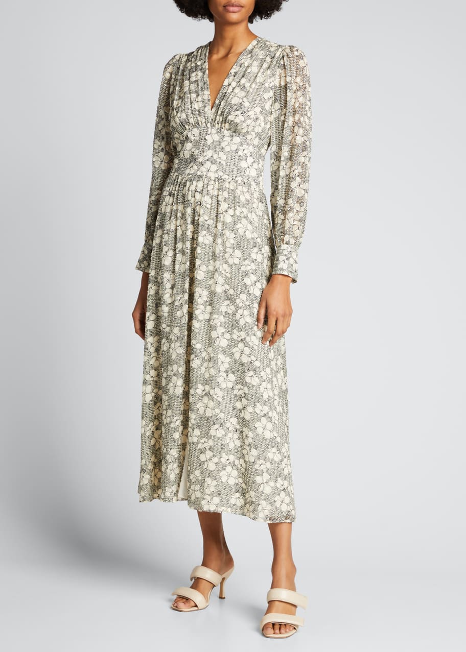 Jason Wu Floral Silk Jacquard Long-Sleeve Ruched Dress - Bergdorf Goodman
