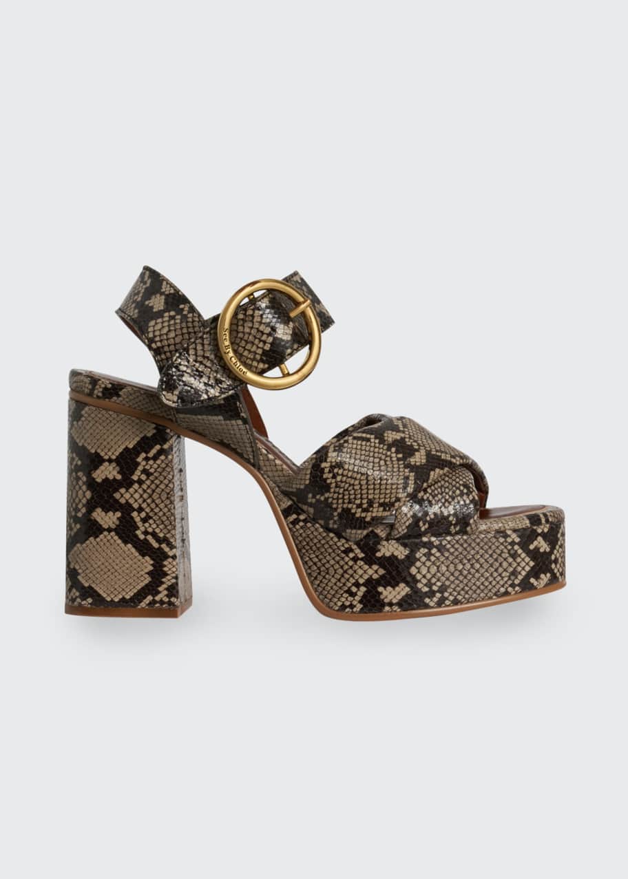 See by Chloe Lyna 70mm Snake-Print Crisscross Platform Sandals