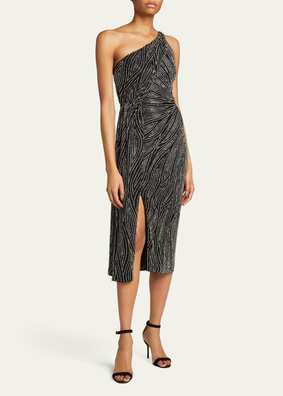 Rachel Gilbert Beaded One-Shoulder Midi Dress - Bergdorf Goodman