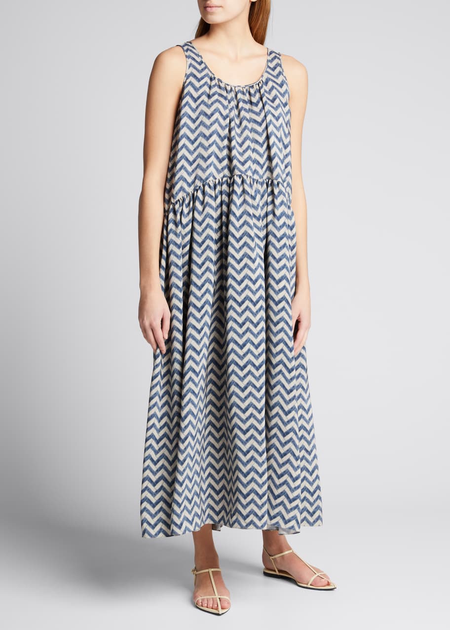 knee length dresses for ladies Blue & White Chevron Print Maxi Dress – Trendphoria main image 1
