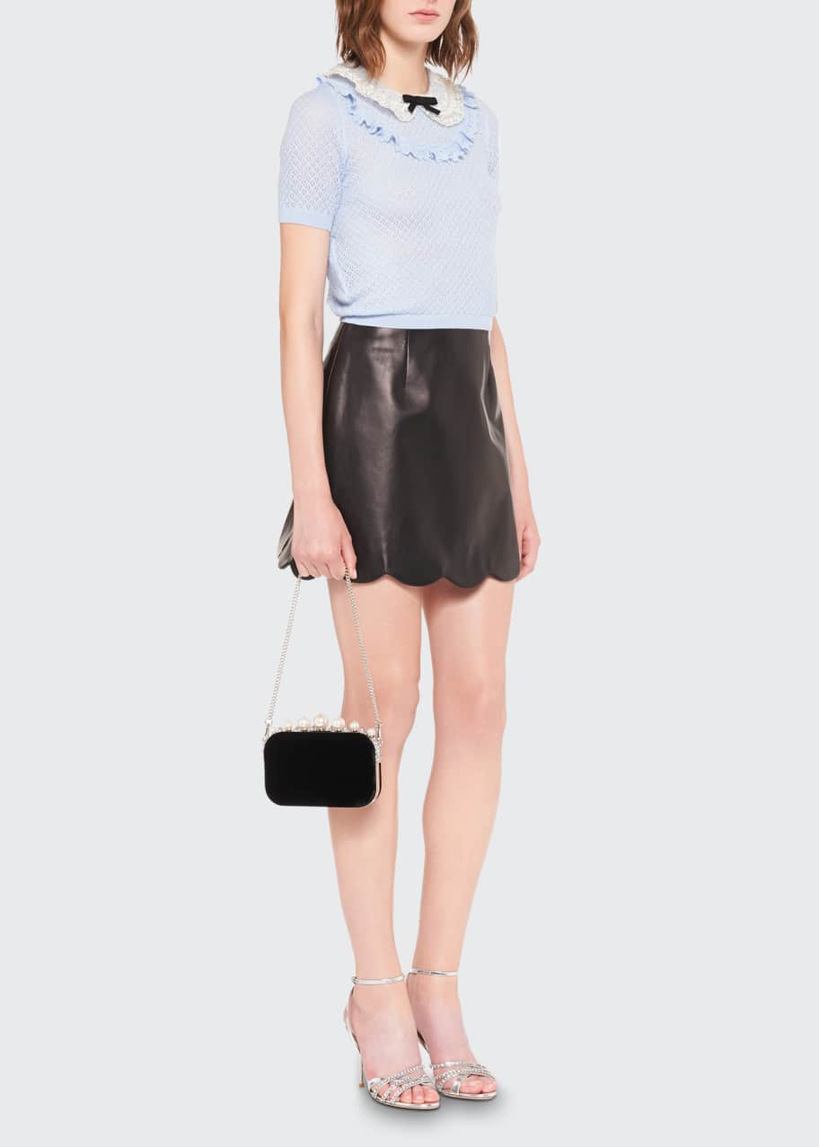 Miu Miu Scallop-Hem Leather Mini Skirt - Bergdorf Goodman 