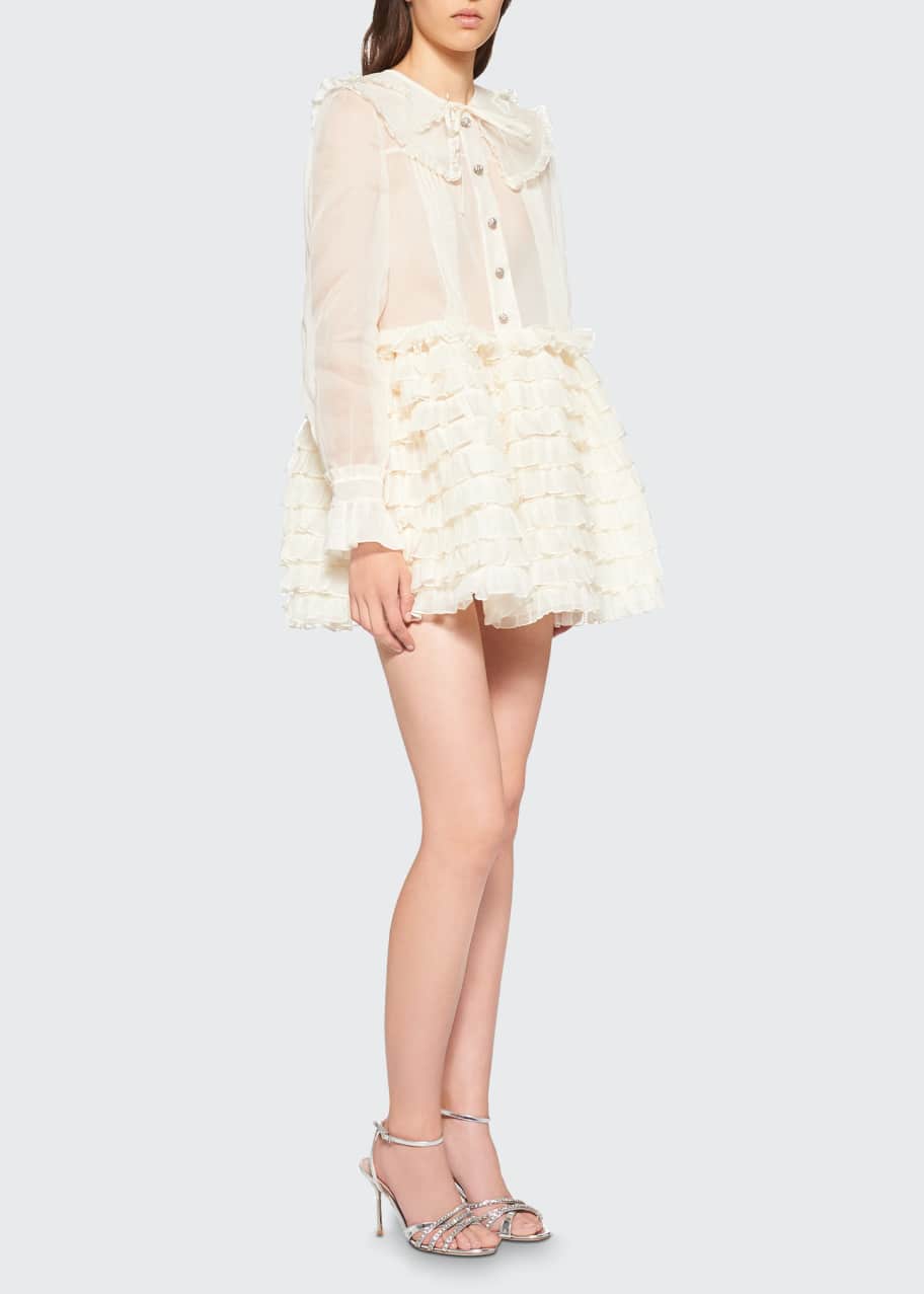Organza Ruffled Babydoll Mini Dress