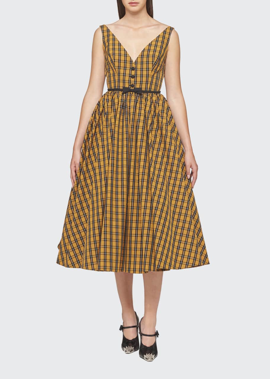 Miu Miu Plaid Belted A-Line Midi Dress - Bergdorf Goodman