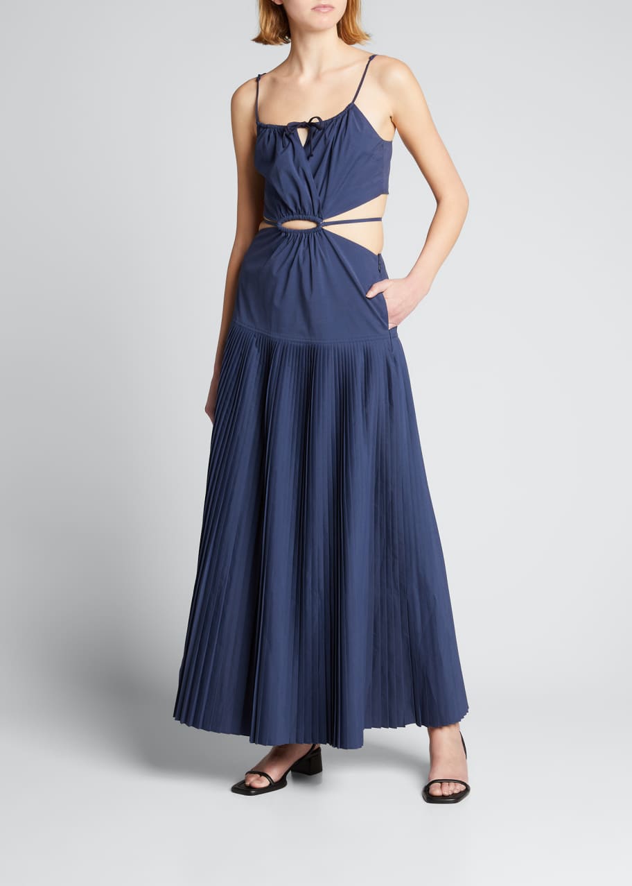 SIMKHAI Rem Pleated Poplin Cutout Maxi Dress - Bergdorf Goodman