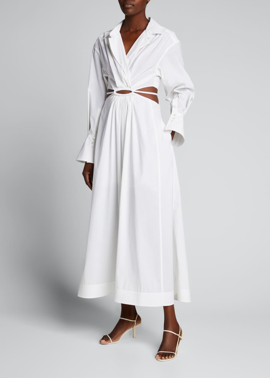 knee length dresses for ladies Simkhai // Beige Cut Out Tie Maxi Dress – VSP Consignment main image 1