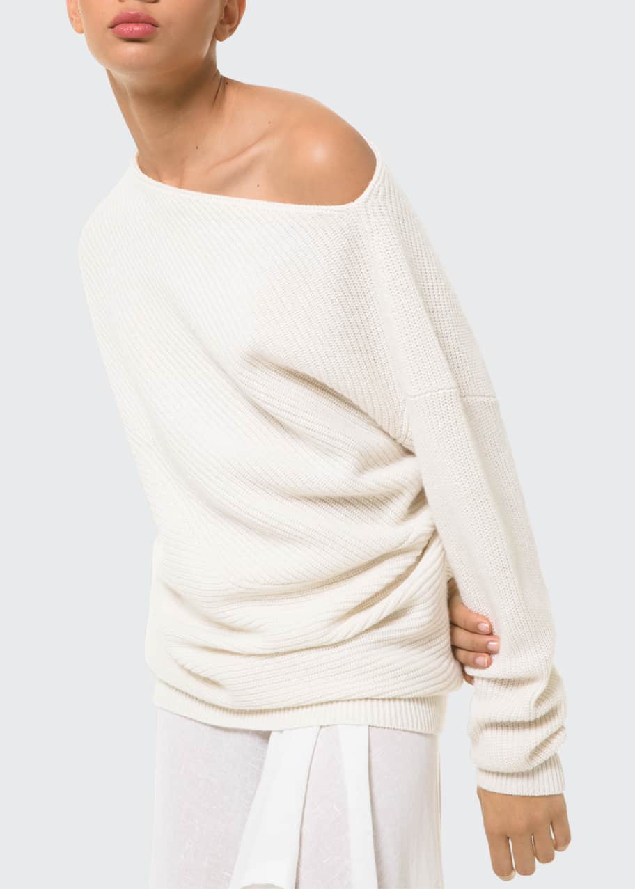 Michael Kors Collection Off Shoulder Cashmere Blend Shaker Sweater