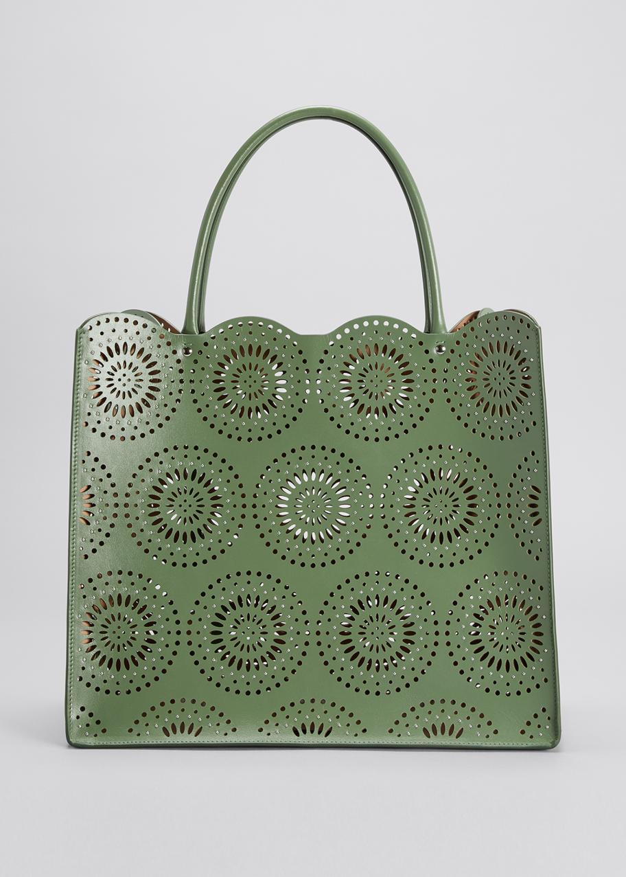 Sac Cabas Alaïa Garance Medium 36 En Cuir Daim Noir - Motifs Billes Argentées - Neuf Avec Étiquettes
