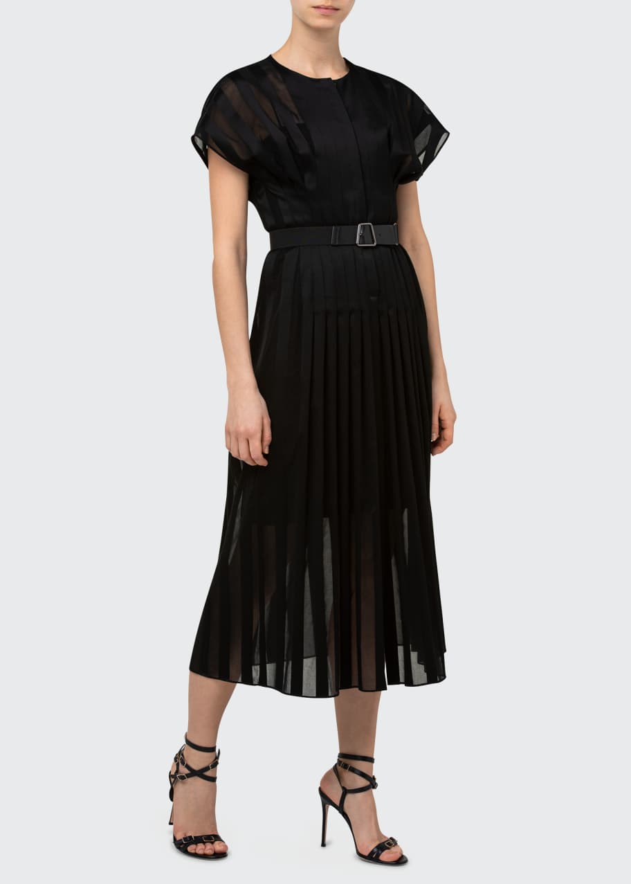 Akris Striped Semi-Sheer Belted Midi Dress - Bergdorf Goodman