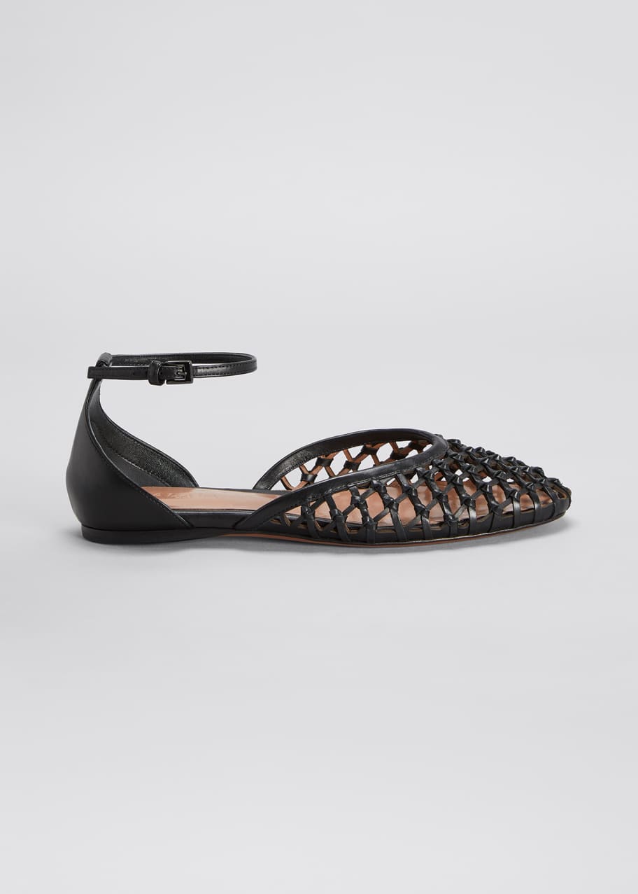 ALAIA Net Leather AnkleStrap Ballerina Flats Bergdorf Goodman