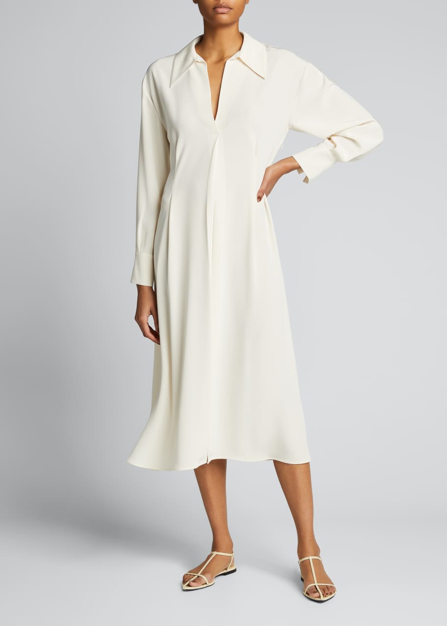 Vince Long-Sleeve Draped-Collar Midi Dress - Bergdorf Goodman