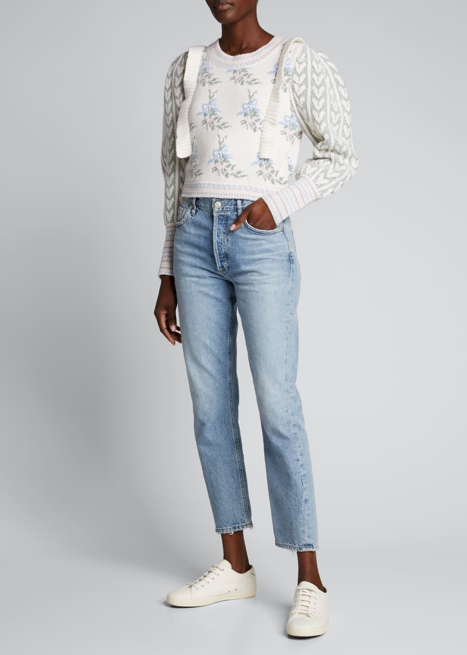 LoveShackFancy Warwick Bishop Sleeve Intarsia Sweater Bergdorf