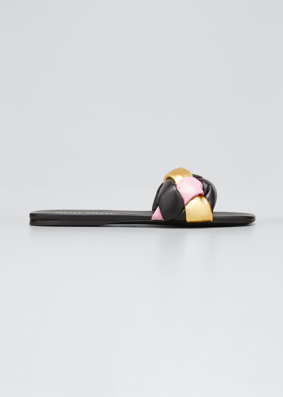 Image 1 of 1: Tricolor Braided Flat Slide Sandals