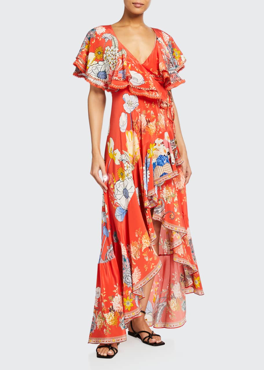 Camilla FrillSleeve Long Floral Wrap Dress Bergdorf Goodman