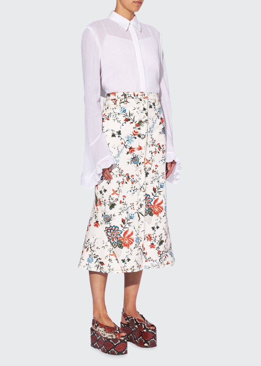 Erdem - Lacey floral denim midi skirt Erdem