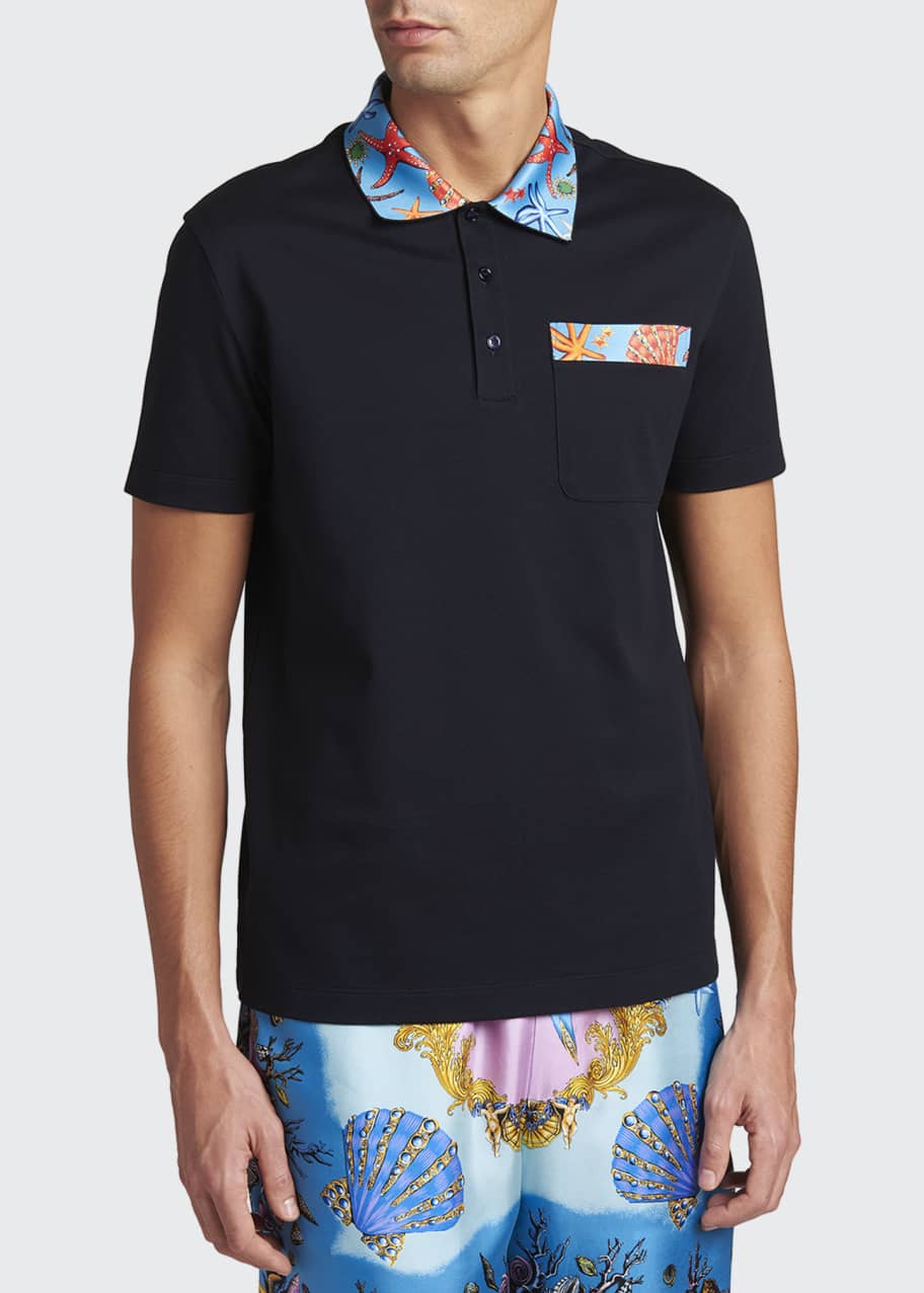 Versace Men's Polo Shirt with Printed Collar Bergdorf Goodman
