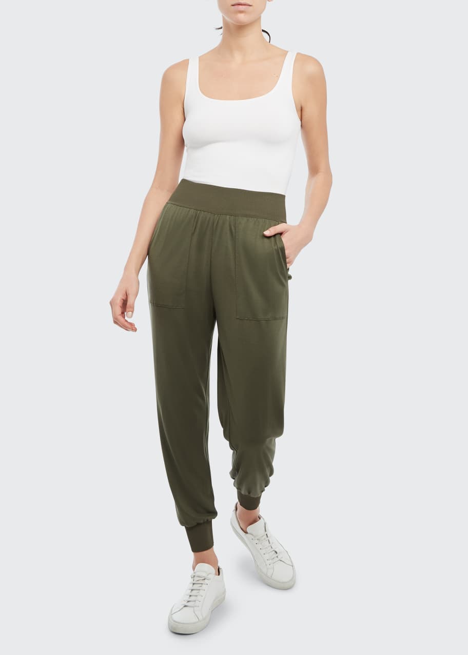 Ribbed Waistband Silk Jogger Pants