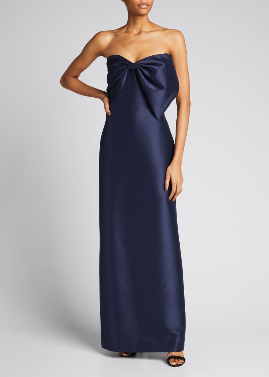 badgley mischka blue bow dress Badgley Mischka Bow Wrap Gown, 2 / Blue