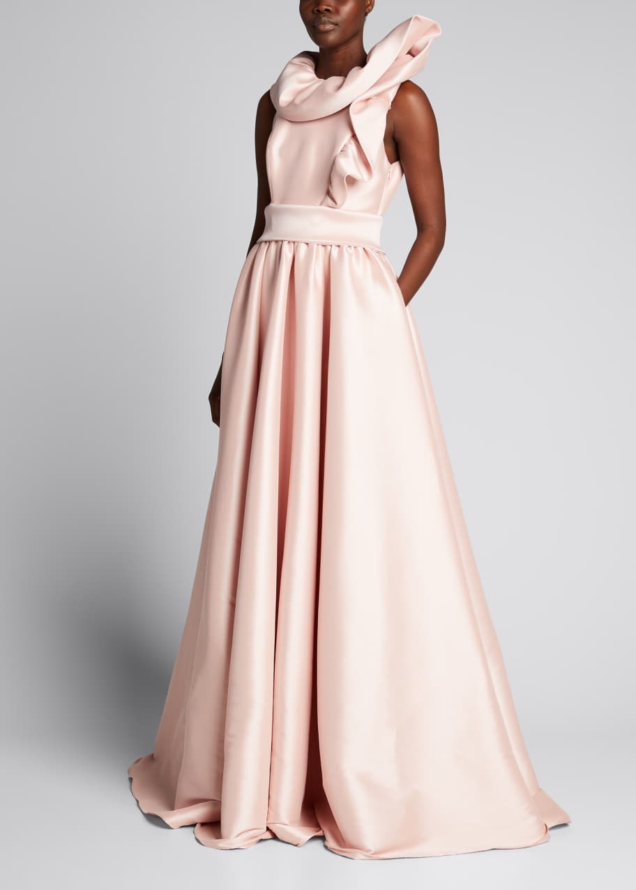 Badgley Mischka Collection Asymmetric Ruffle-Neck Ball Gown - Bergdorf  Goodman