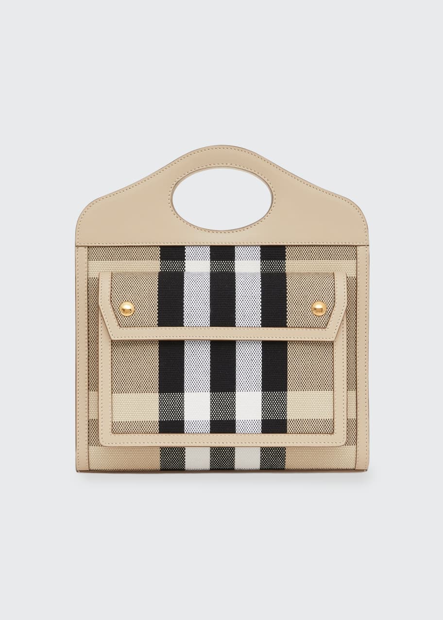 ハンドバッグ BURBERRY POCKET MIN HANDBAG INI COATED CANVAS Burberry Pocket Mini Canvas Check Top Handle Tote Bag