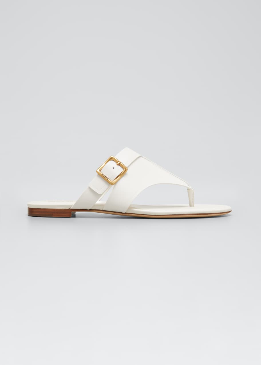 THONG SANDAL IN WHITE CALFSKIN WITH GOLD LOGO main image 1