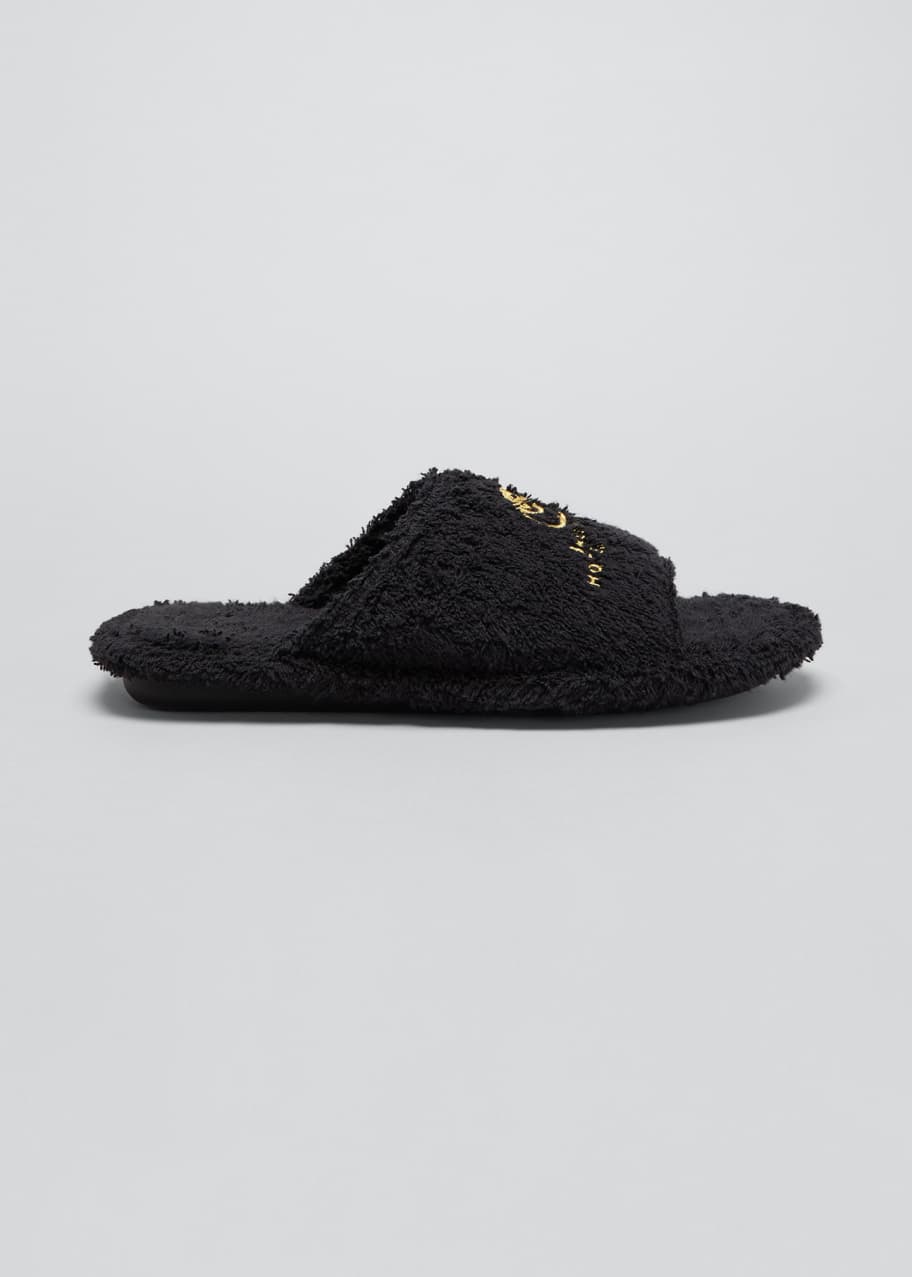 Balenciaga Home Furry Logo Slippers - Bergdorf Goodman