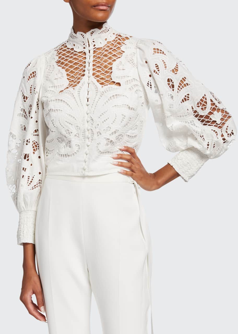 ALICE + OLIVIA Yaz Eyelet Crop Blouse - Bergdorf Goodman