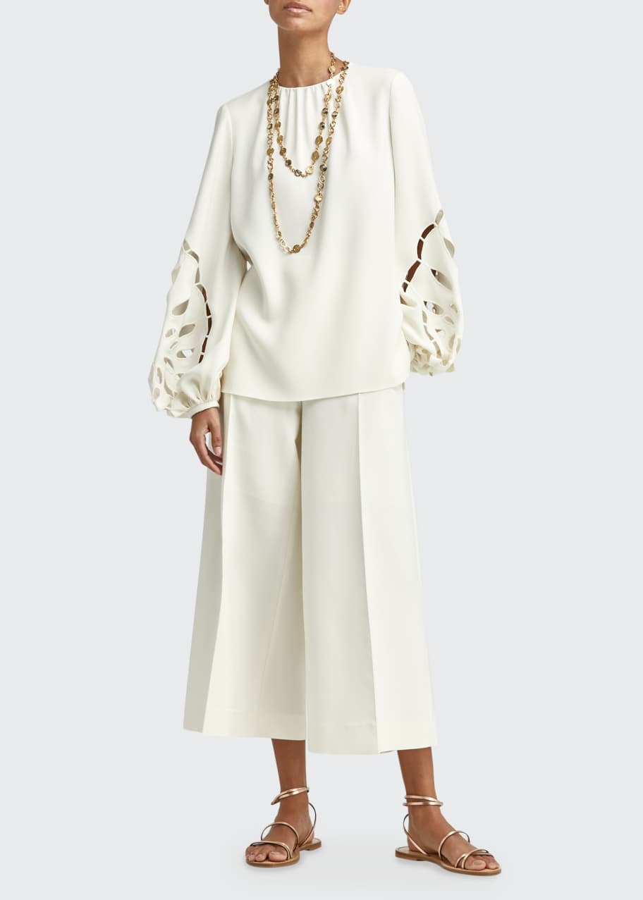 Image 1 of 1: Balloon-Sleeve Embroidered Blouse