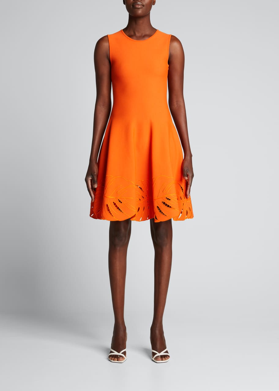 Oscar de la Renta Laser-Cut Palm Leaf Knit Dress - Bergdorf Goodman