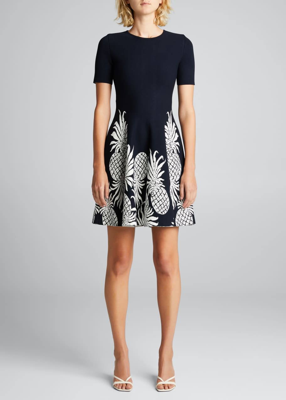 oscar de la renta knit dress Tie Detail Floral Printed Knit Dress by Oscar de la Renta at THE MILE