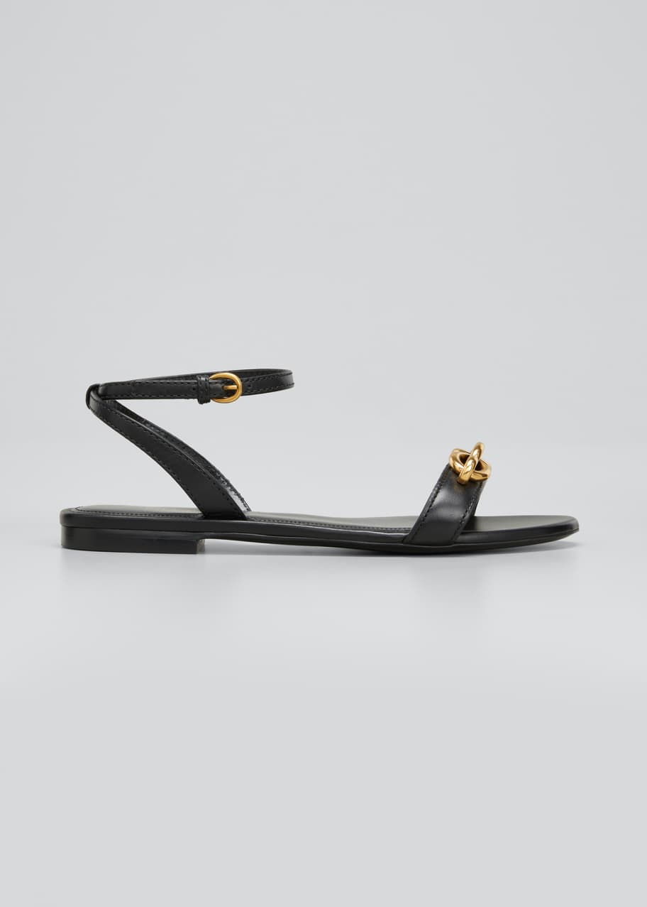Saint Laurent Maillon Calfskin Chain Flat Sandals - Bergdorf Goodman