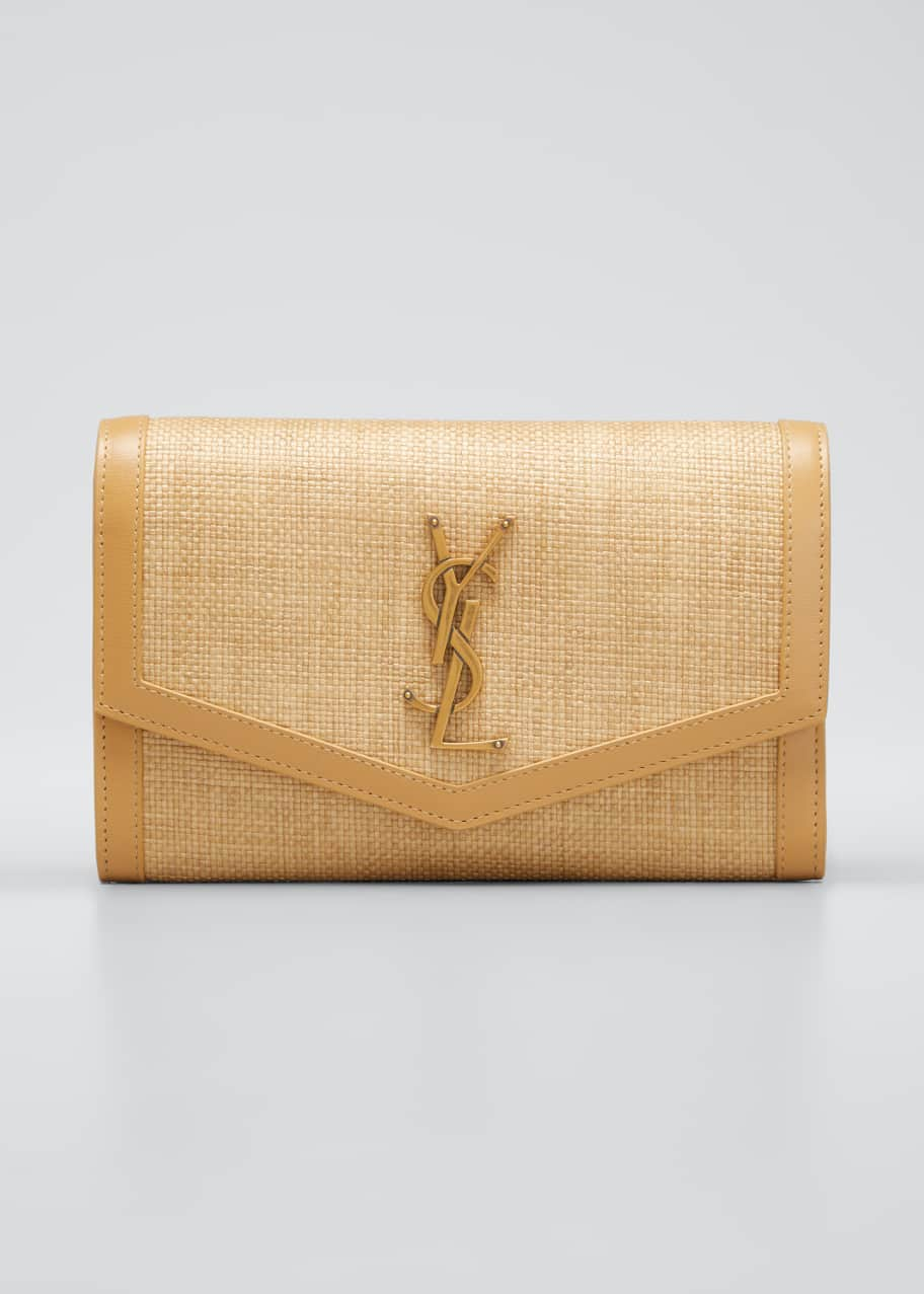 Saint Laurent Uptown Micro Raffia/Leather Wallet on Chain - Bergdorf ...