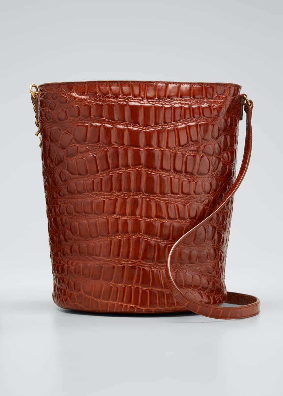 Saint Laurent Vintage Croc Embossed Leather Bucket Bag Bergdorf Goodman