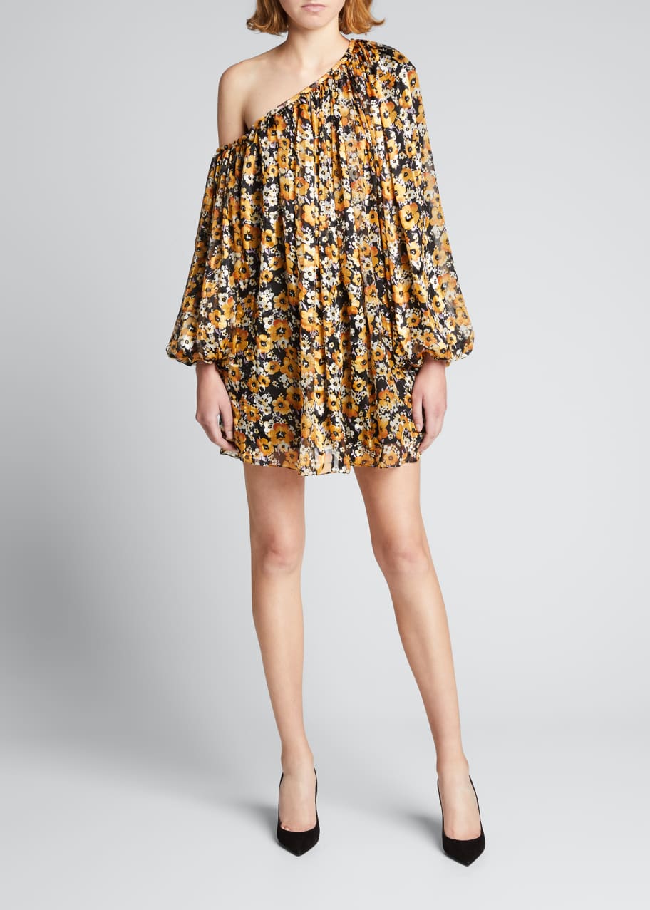 Saint Laurent Floral One Shoulder Silk Mini Dress Bergdorf Goodman