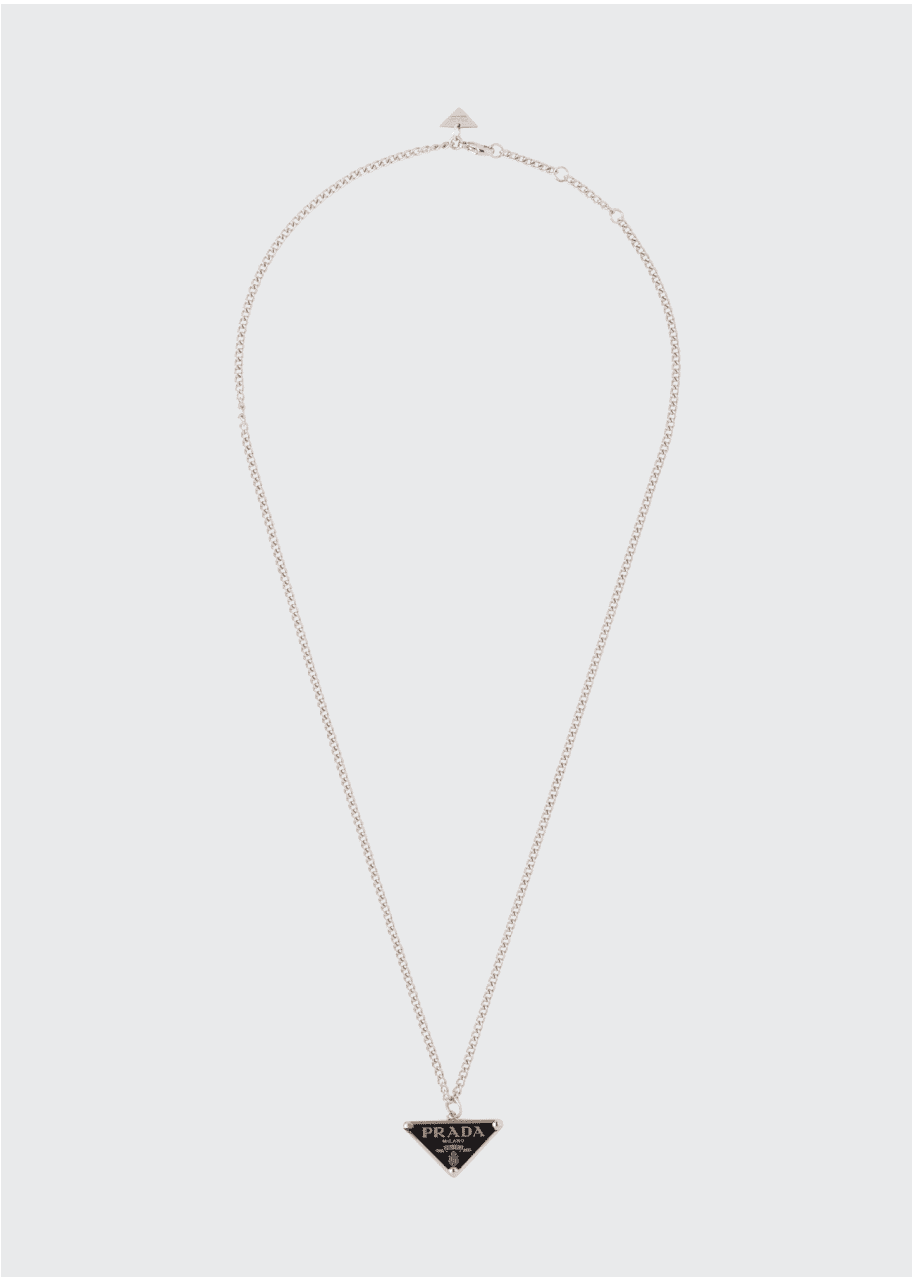 Prada Enamel Triangle Logo Pendant Chain Necklace - Bergdorf Goodman