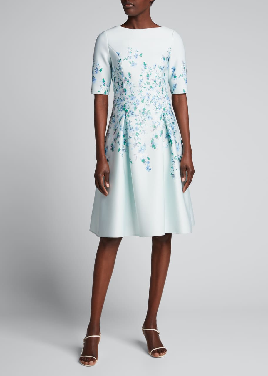 Rickie Freeman for Teri Jon Floral Print Scuba Fit Flare Dress