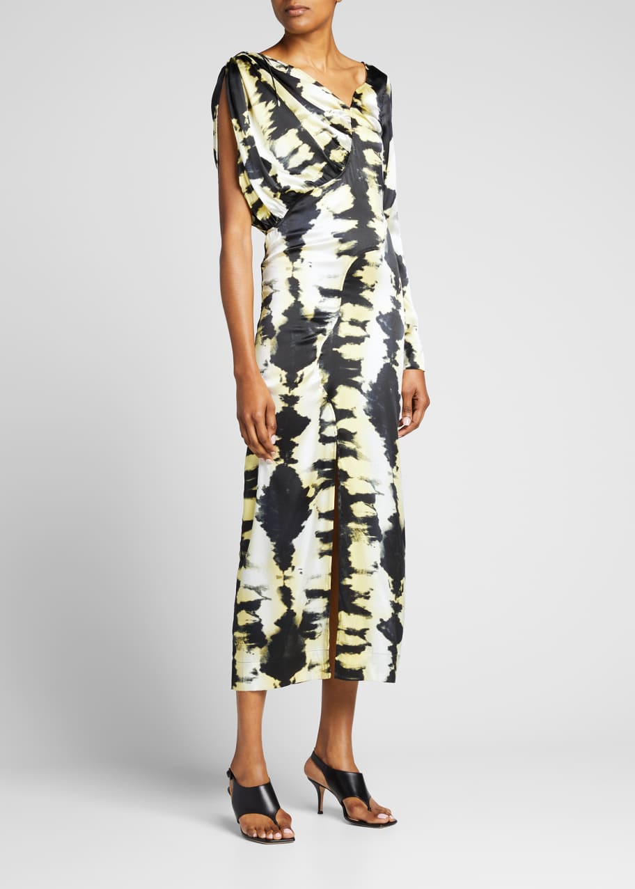 Ganni One Sleeve Silk Stretch Satin Dress Bergdorf Goodman