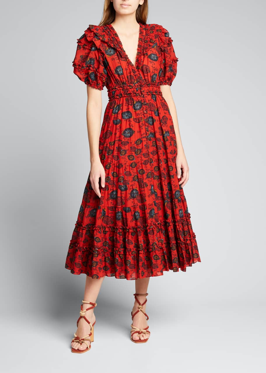 Ulla Johnson Irvette Short-Sleeve Midi Dress - Bergdorf Goodman