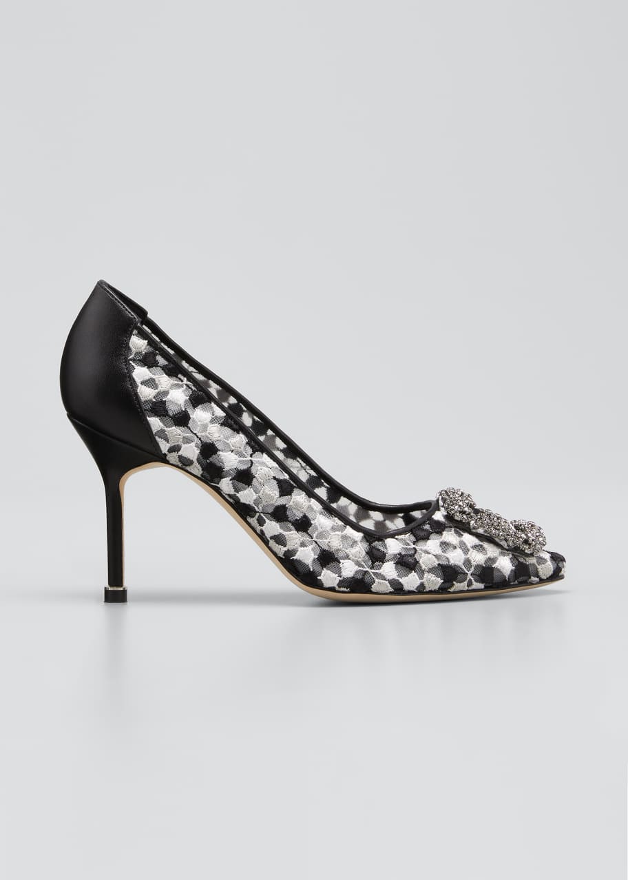 Manolo Blahnik Hangisi Mid Heel Satin Lace Pumps Bergdorf Goodman
