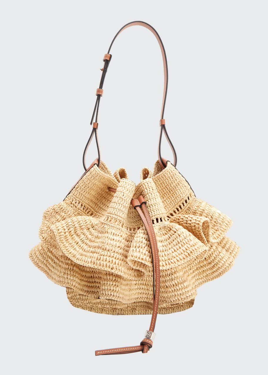 Shop LOEWE LOEWE x Paula's Ibiza Beehive Raffia Bucket Bag