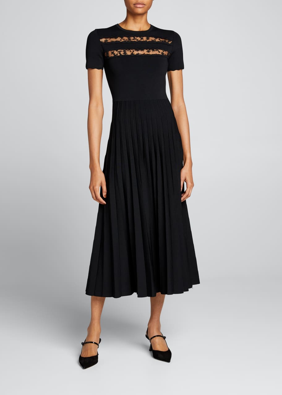 Jason Wu Collection Knit Lace-Panel Pleated Midi Dress - Bergdorf Goodman