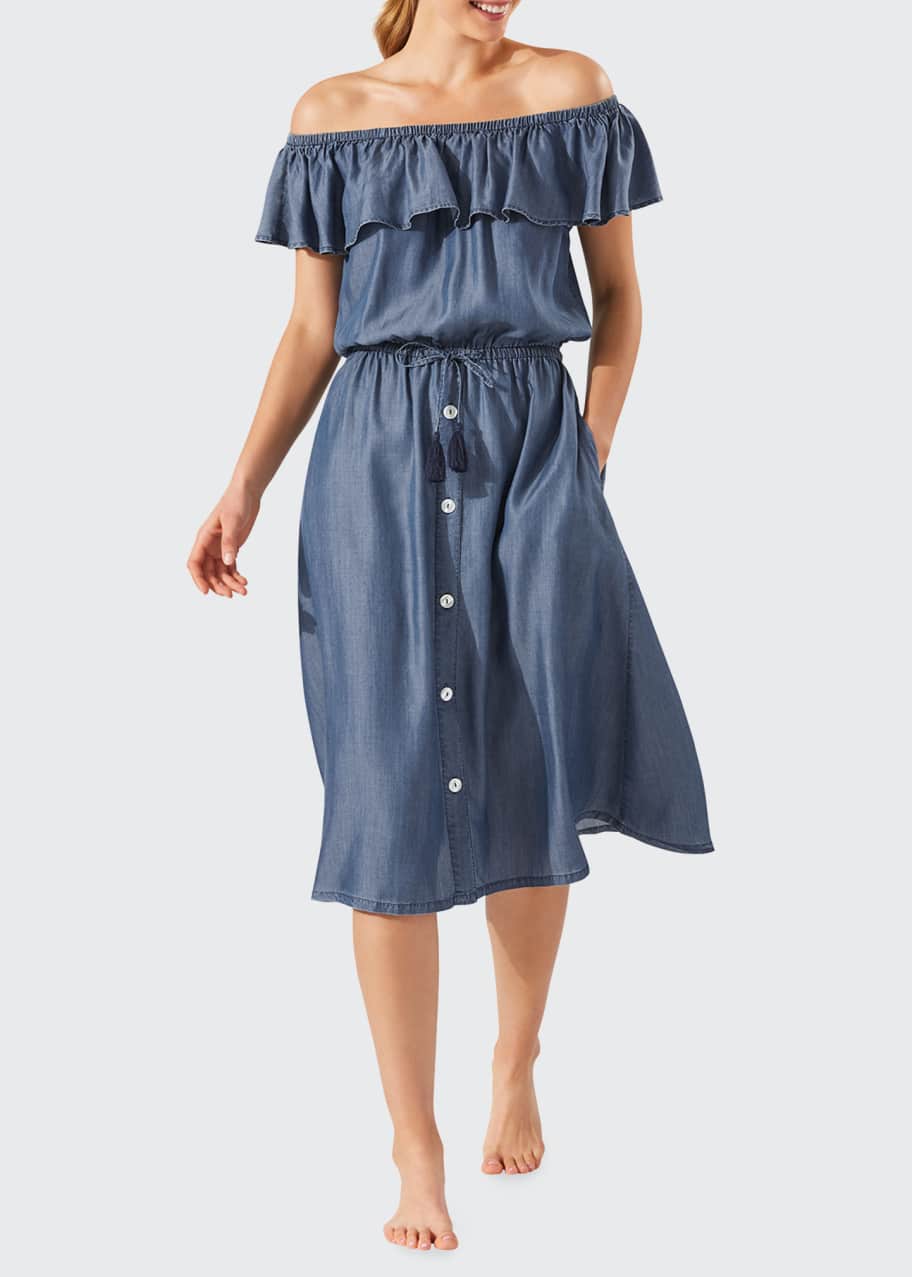 Tommy Bahama Chambray Off the Shoulder Midi Dress Bergdorf Goodman