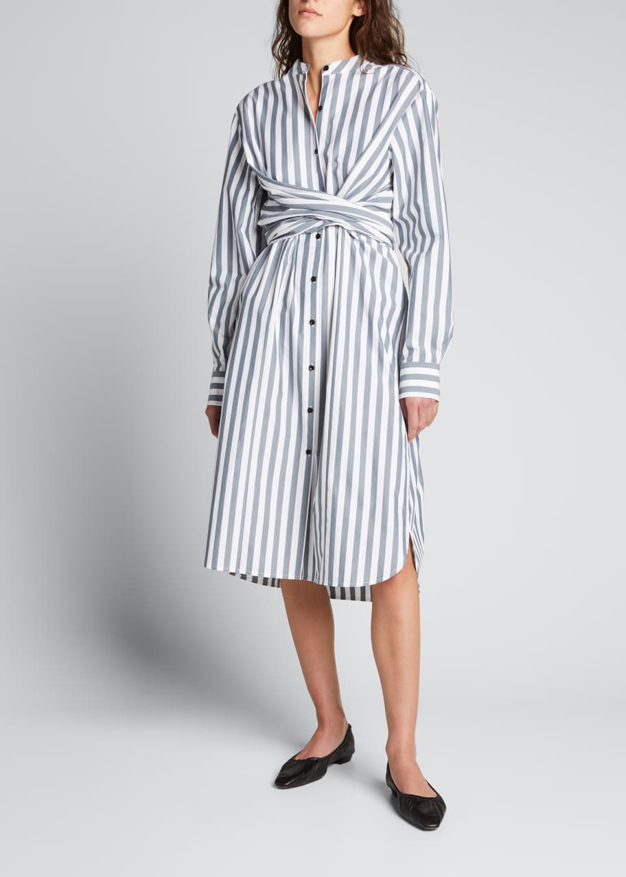 poplin tie waist shirt dress Proenza Schouler White Label Striped Poplin Tie-Waist Shirtdress