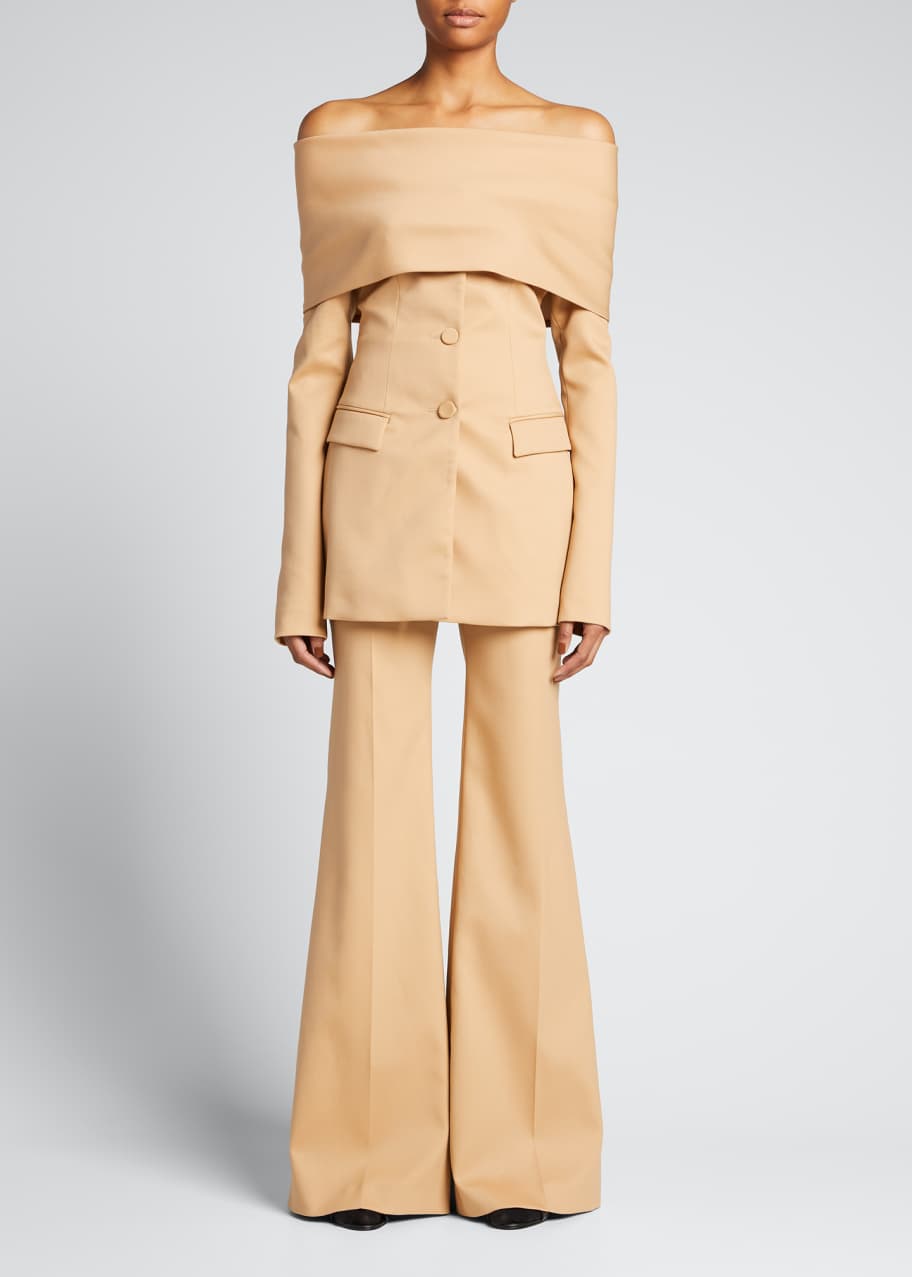 Foldover Off the Shoulder Wool Blazer Jacket