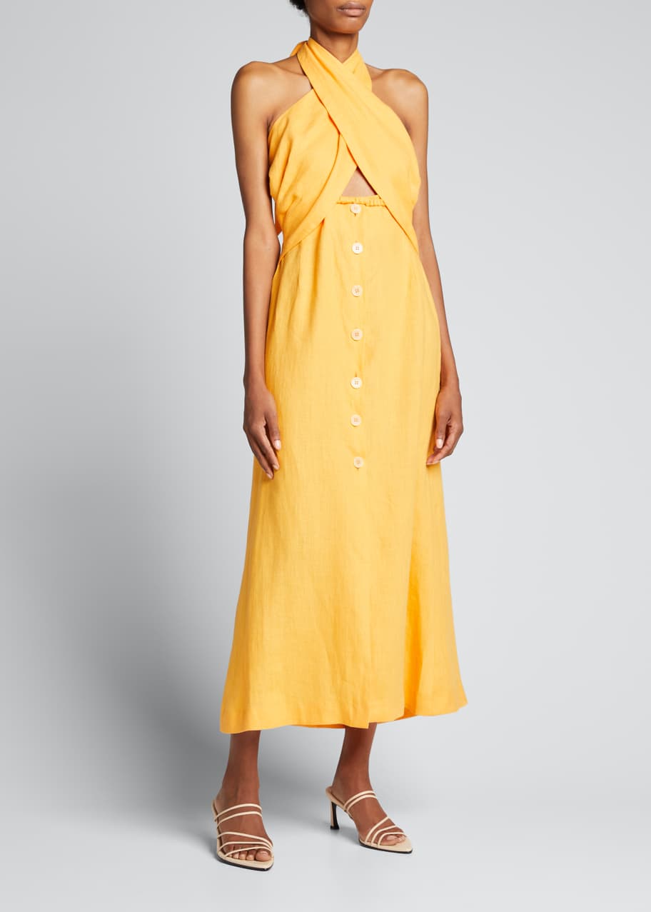 slim fit dress slacks Summer State Halter Maxi Dress Yellow main image 0