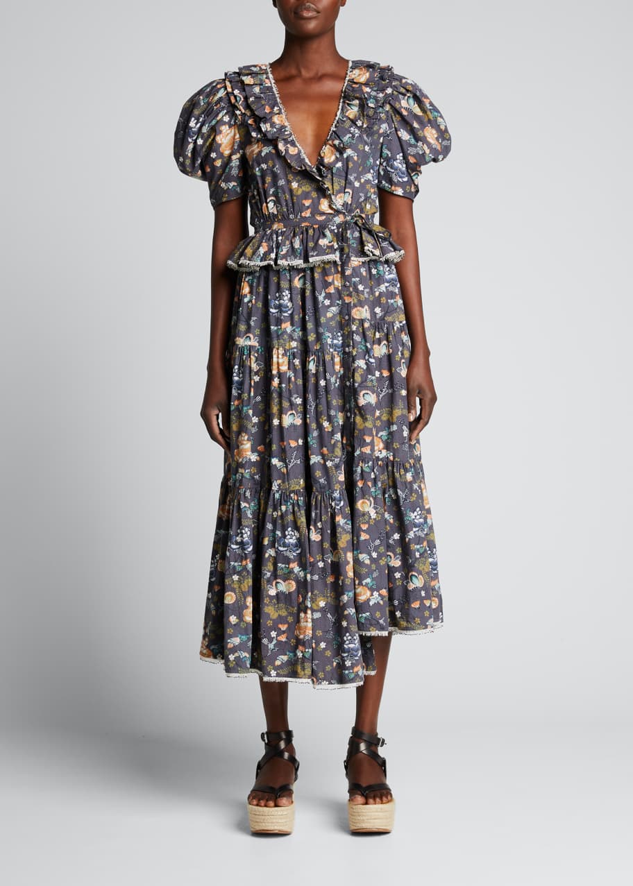 Ulla Johnson Olga Beaded Floral-Print Wrap Dress - Bergdorf